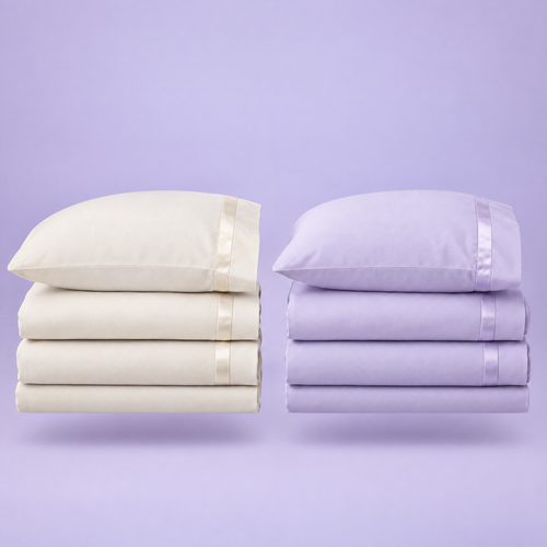 Folded sheet sets in Ivory and Lavender