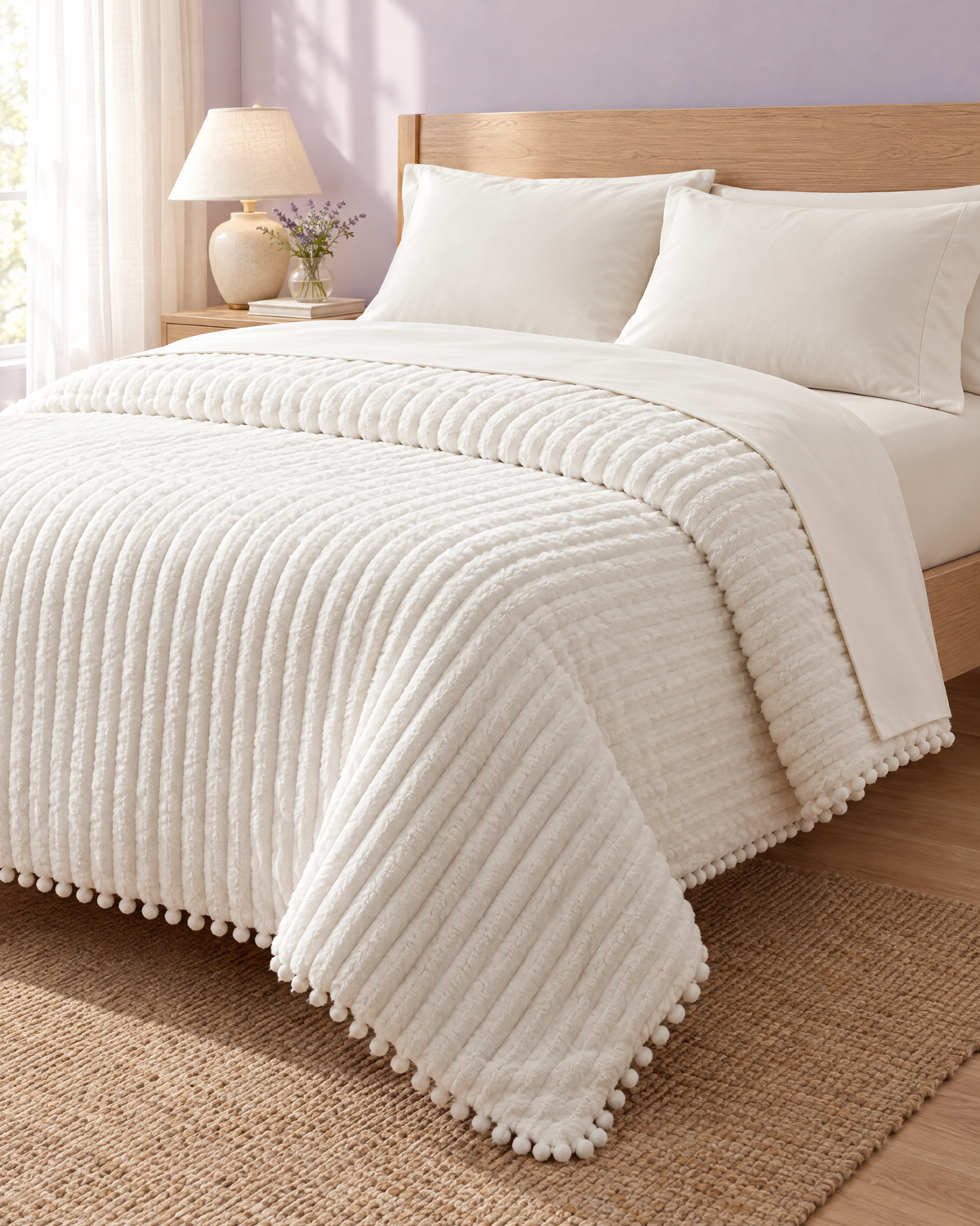 Bed made with Ivory sheets and the Cloudline comforter