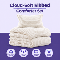 Cloud-soft ribbed comforter set with pom-pom trim