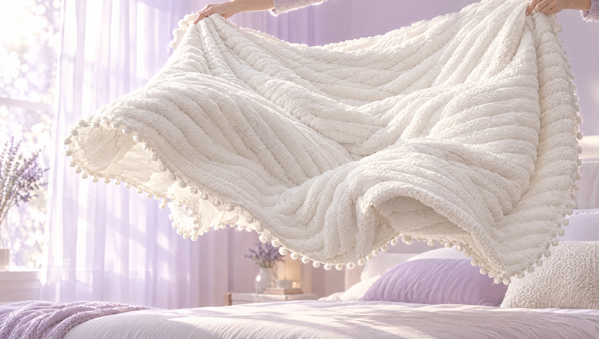 The Cloudline comforter billowing over a bed